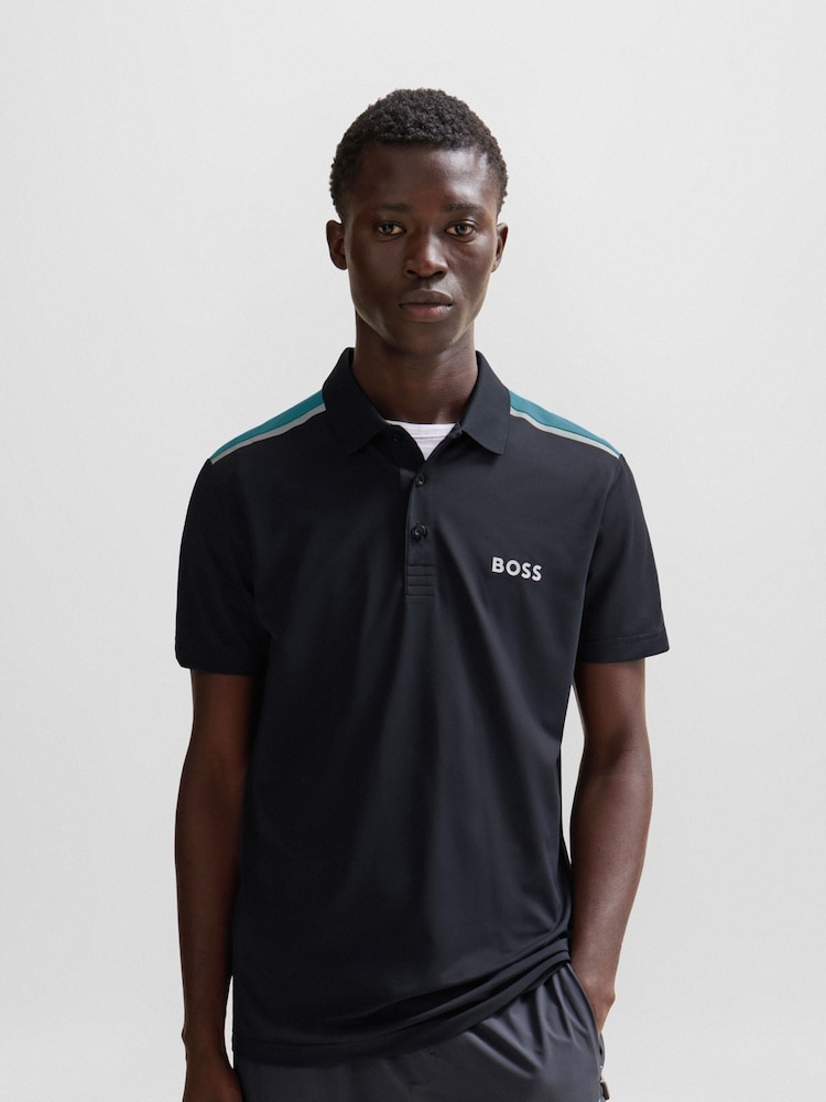 BOSS Black Performance-Stretch Polo Shirt With Contrast Logo - Image 2 of 5