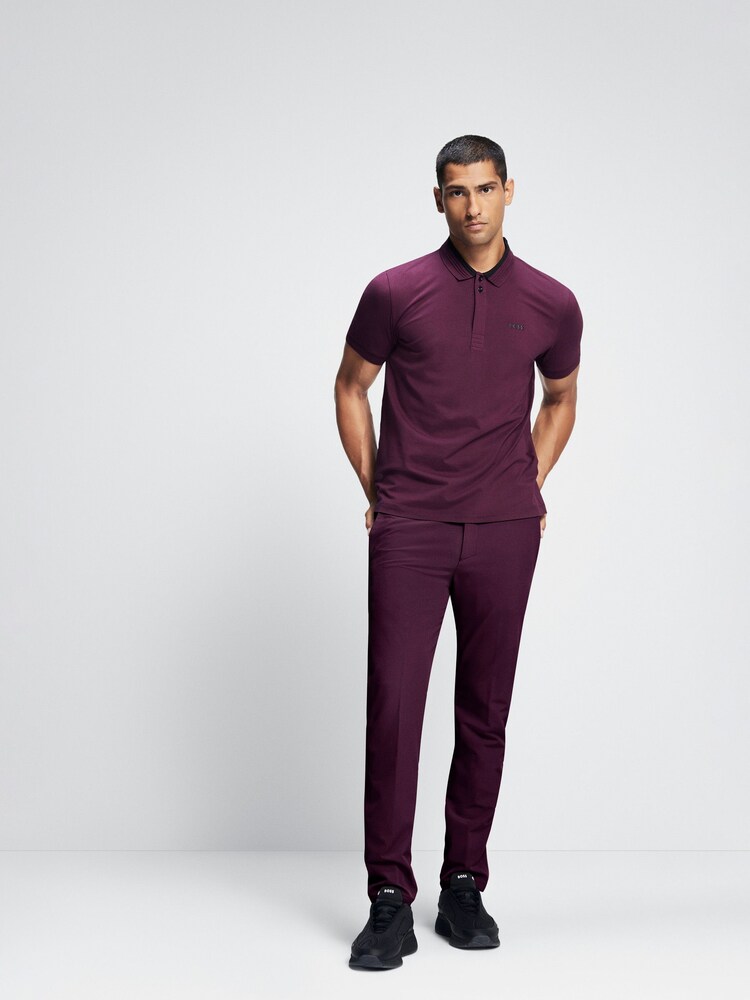 BOSS Burgundy Interlock Slim Fit Sporty Polo Shirt - Image 5 of 7