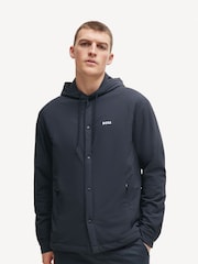 BOSS Navy Blue Button Up Hooded Overshirt Jacket - Image 2 of 6