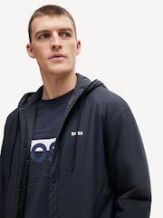 BOSS Navy Blue Button Up Hooded Overshirt Jacket - Image 4 of 6
