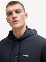 BOSS Navy Blue Button Up Hooded Overshirt Jacket - Image 5 of 6