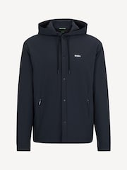 BOSS Navy Blue Button Up Hooded Overshirt Jacket - Image 6 of 6