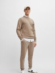 BOSS Beige Logo Patch Cotton Terry Joggers - Image 1 of 6