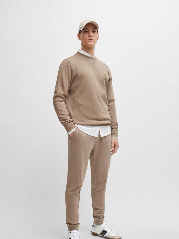 BOSS Beige Logo Patch Cotton Terry Joggers - Image 1 of 6