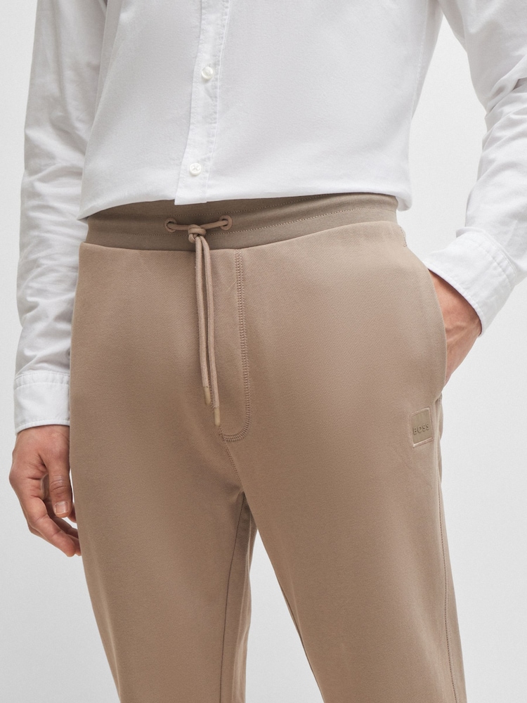 BOSS Beige Logo Patch Cotton Terry Joggers - Image 2 of 6