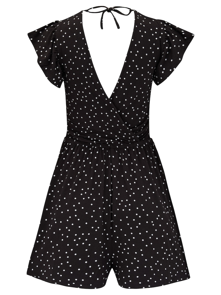 Pour Moi Black Polka Dot Jersey Frill Beach Playsuit with LENZING™ ECOVERO™ Viscose - Image 4 of 4