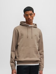 BOSS Brown Logo-Patch Hoodie In Cotton Terry - Image 1 of 5