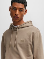 BOSS Brown Logo-Patch Hoodie In Cotton Terry - Image 4 of 5