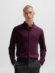 BOSS Purple Regular Fit 100% Cotton Pique Shirt - Image 1 of 6