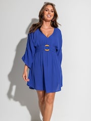 Pour Moi Blue LENZING™ ECOVERO™ Viscose Crinkle O Ring Beach Cover-Up - Image 1 of 4