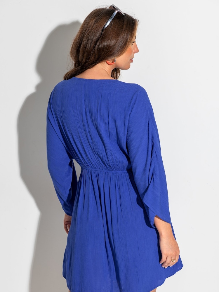 Pour Moi Blue LENZING™ ECOVERO™ Viscose Crinkle O Ring Beach Cover-Up - Image 2 of 4