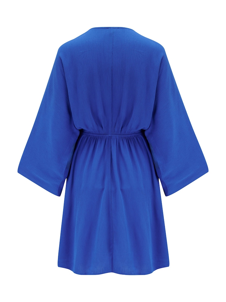 Pour Moi Blue LENZING™ ECOVERO™ Viscose Crinkle O Ring Beach Cover-Up - Image 4 of 4