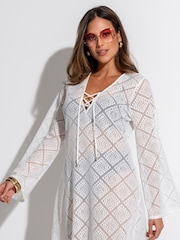 Pour Moi White Crochet Lace Long Sleeve Beach Cover-Up - Image 1 of 4