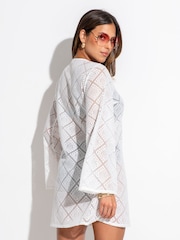 Pour Moi White Crochet Lace Long Sleeve Beach Cover-Up - Image 2 of 4