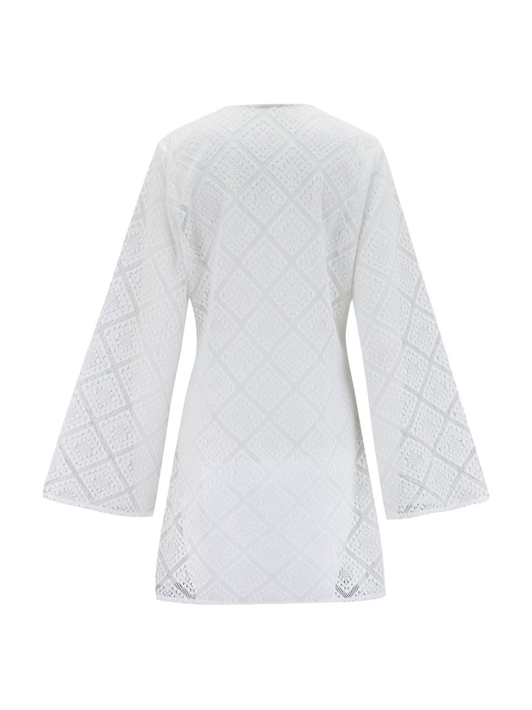 Pour Moi White Crochet Lace Long Sleeve Beach Cover-Up - Image 4 of 4
