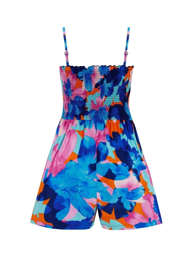 Pour Moi Blue Multi Floral Strapless Shirred Bodice Playsuit - Image 4 of 4 Pour Moi Blue Multi Floral Strapless Shirred Bodice Playsuit - Image 4 of 4