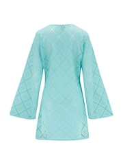 Pour Moi Sky Blue Crochet Lace Long Sleeve Beach Cover-Up - Image 4 of 4