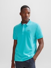 BOSS Bright Blue 3D Stripe Colar Stretch Polo Shirt - Image 1 of 5
