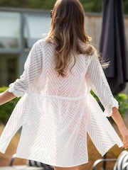 Pour Moi White Chevron Stripe Button Through Chiffon Beach Shirt - Image 2 of 4