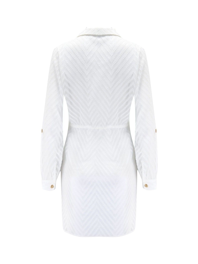 Pour Moi White Chevron Stripe Button Through Chiffon Beach Shirt - Image 4 of 4