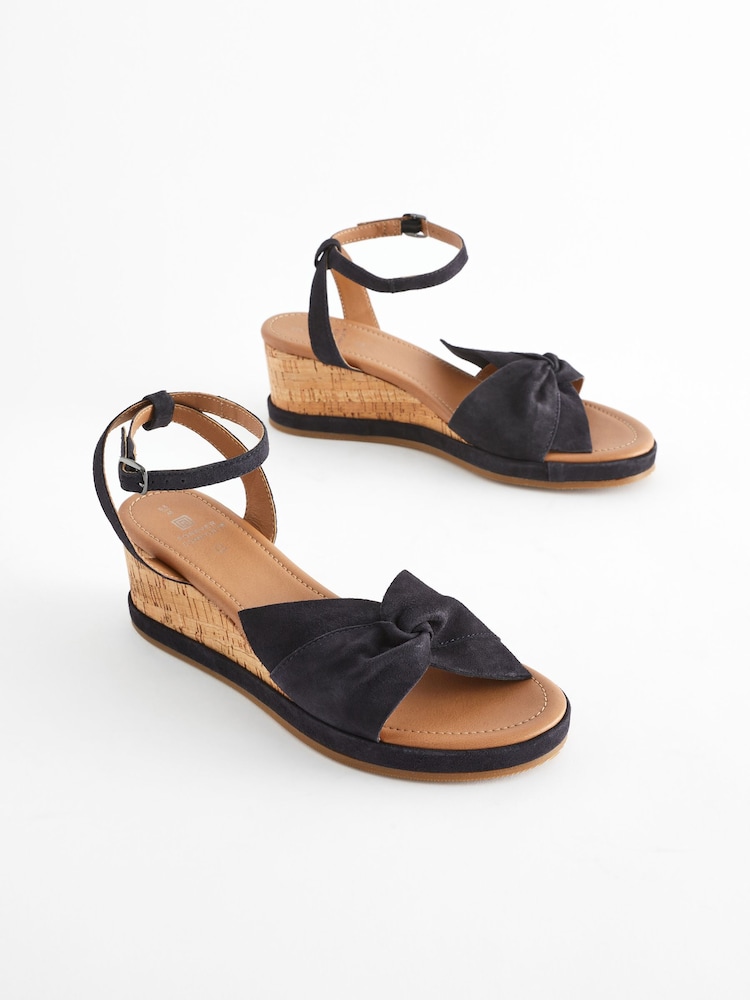 Navy Forever Comfort® Leather Bow Low Wedges - Image 1 of 5