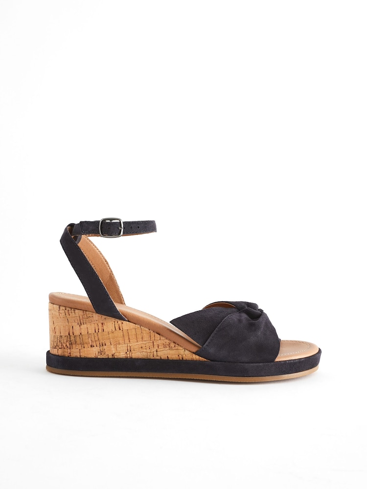 Navy Forever Comfort® Leather Bow Low Wedges - Image 2 of 5