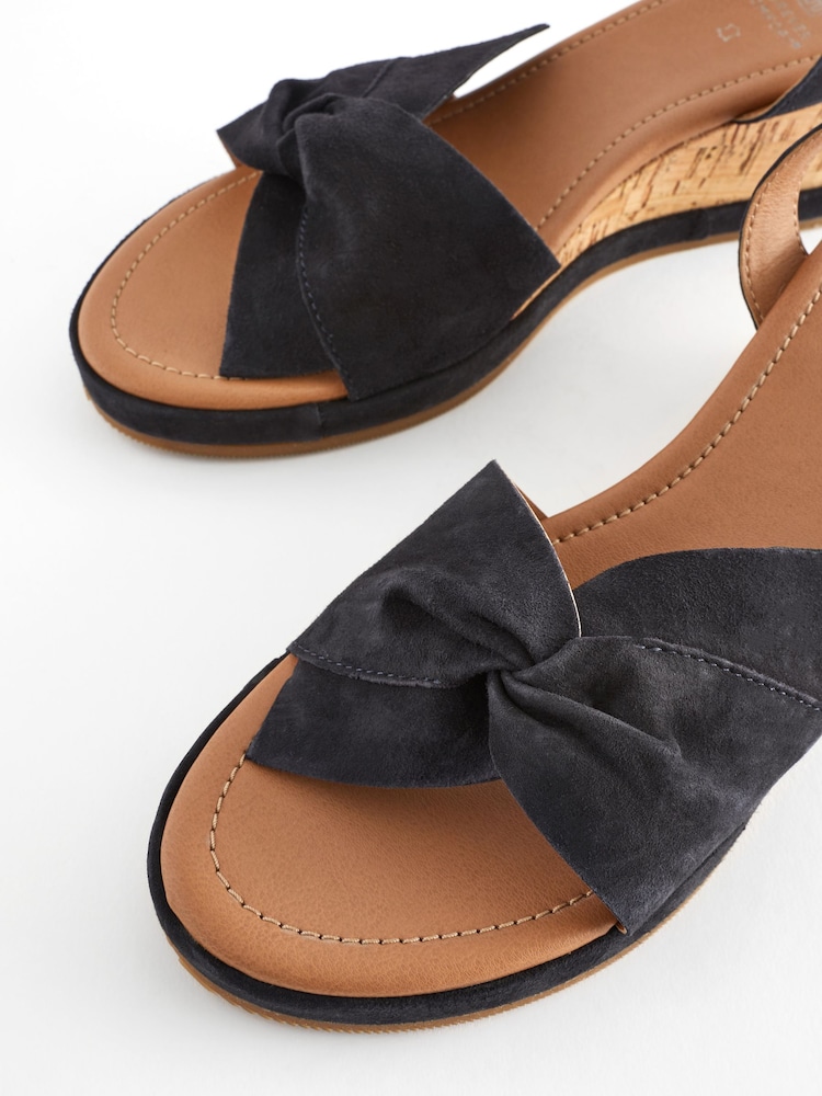 Navy Forever Comfort® Leather Bow Low Wedges - Image 4 of 5