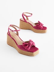Pink Forever Comfort® Leather Bow Wedges - Image 1 of 5