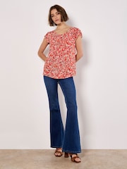 Apricot Red Ditsy Floral Print Top - Image 1 of 5