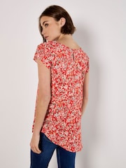 Apricot Red Ditsy Floral Print Top - Image 3 of 5