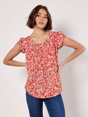 Apricot Red Ditsy Floral Print Top - Image 4 of 5