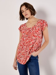Apricot Red Ditsy Floral Print Top - Image 5 of 5