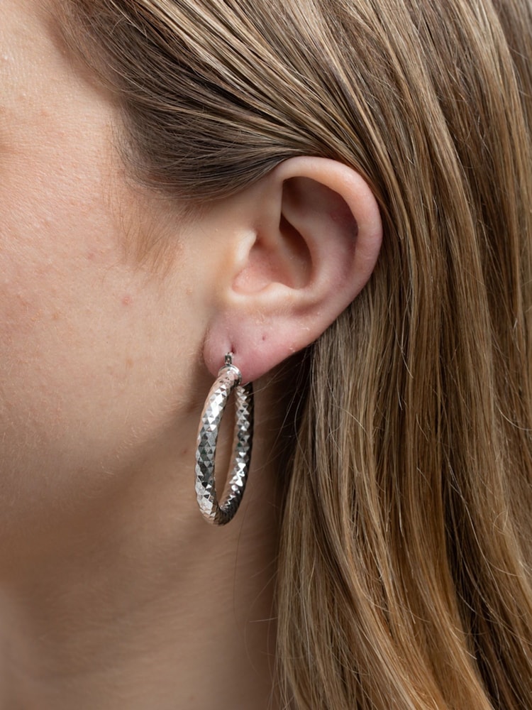 Lipsy Jewellery White Diamond Cut Party Hoop Earrings - Pack of 2 - Image 2 of 3