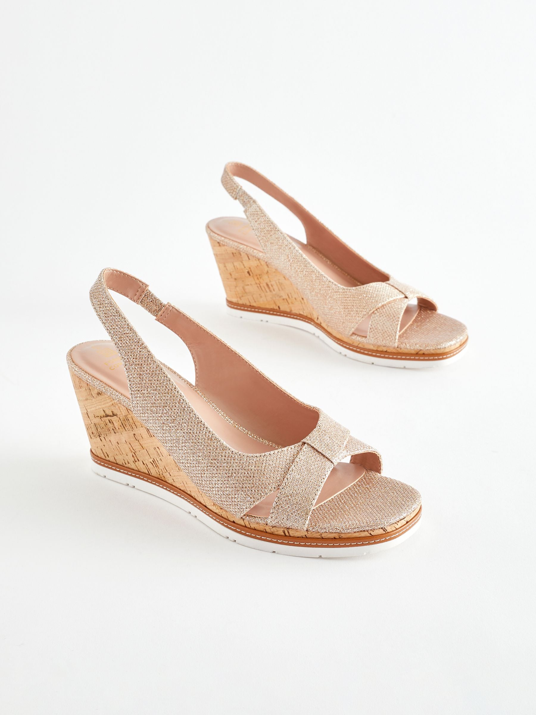 Buy Shimmer Standard Wide Fit Forever Comfort Bow Cork Wedges from Next Luxembourg