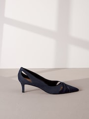 Navy Blue Signature Leather Cutout Kitten Heels - Image 2 of 6