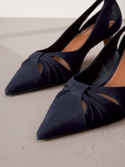 Navy Blue Signature Leather Cutout Kitten Heels - Image 4 of 6