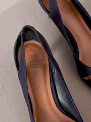 Navy Blue Signature Leather Cutout Kitten Heels - Image 5 of 6