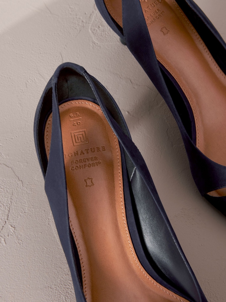 Navy Blue Signature Leather Cutout Kitten Heels - Image 5 of 6