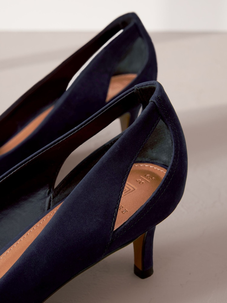 Navy Blue Signature Leather Cutout Kitten Heels - Image 6 of 6