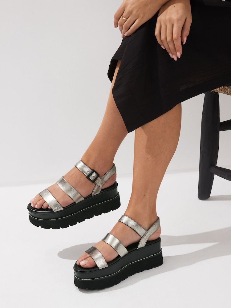 Zinn - Forever Comfort® Leder-Sandalen mit dicker Sohle - Bild 1 von 8
