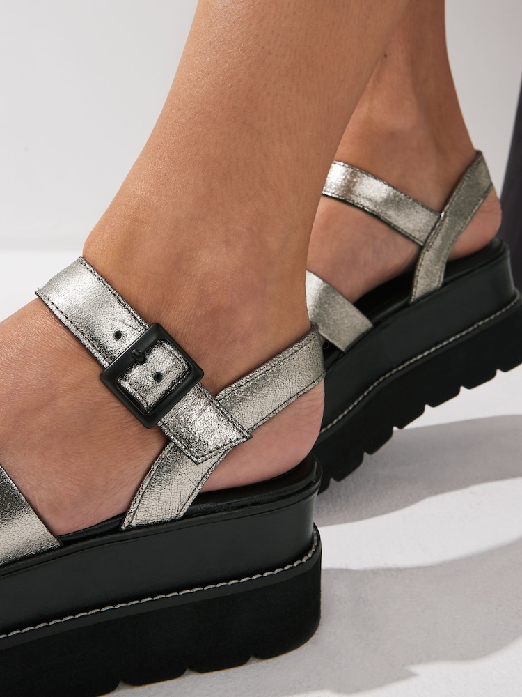 Zinn - Forever Comfort® Leder-Sandalen mit dicker Sohle - Bild 2 von 8 Zinn - Forever Comfort® Leder-Sandalen mit dicker Sohle - Bild 2 von 8