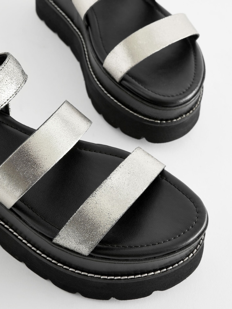 Buy Pewter Forever Comfort® Leather Chunky Flatform Sandals from