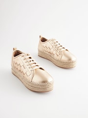 Gold Forever Comfort® Leather Espadrille Flatform Weave Trainers - Image 1 of 5