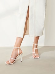 White Signature Leather Strappy Heeled Sandals - Image 1 of 8