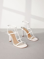 White Signature Leather Strappy Heeled Sandals - Image 3 of 8