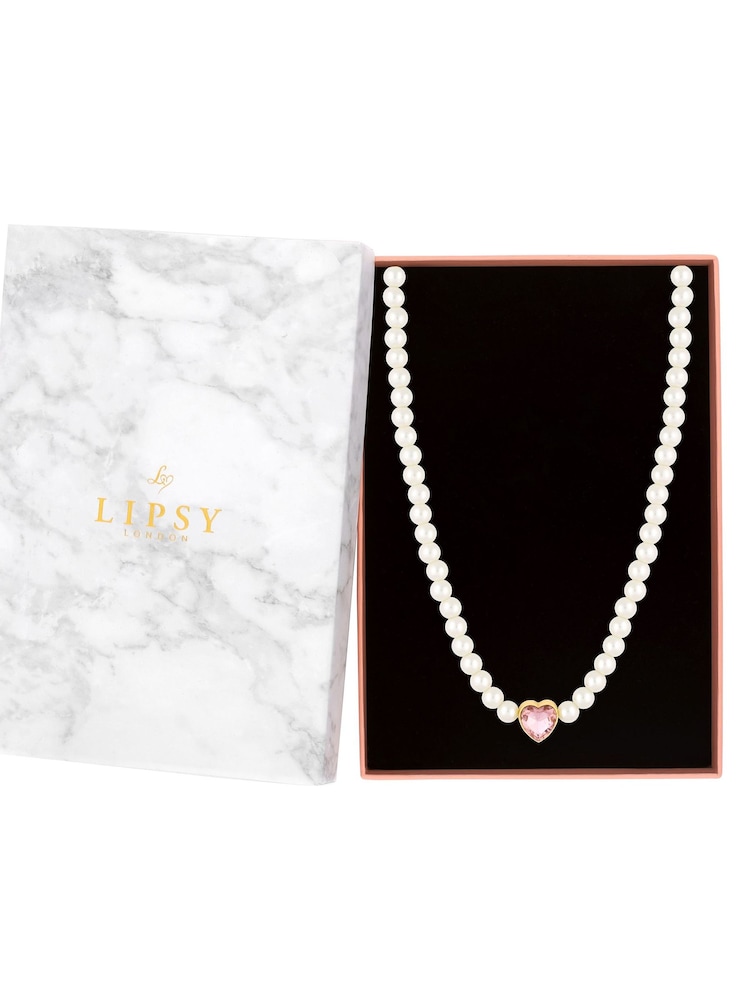 Lipsy Jewellery Gold Tone Pearl Heart Choker Gift Boxed Necklace - Image 1 of 4