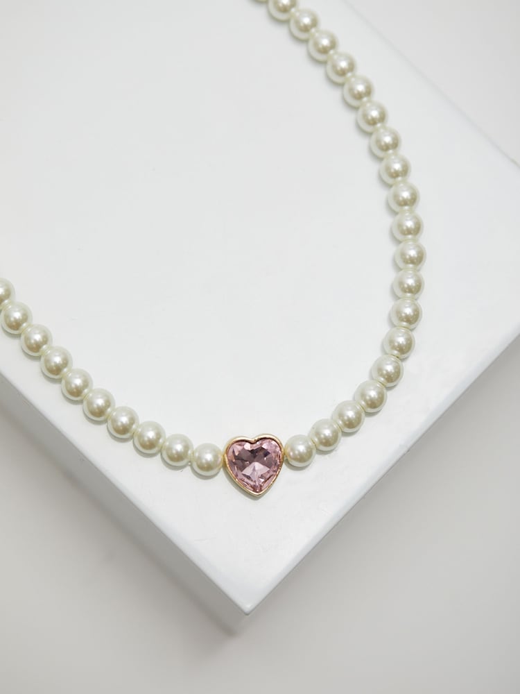 Lipsy Jewellery Gold Tone Pearl Heart Choker Gift Boxed Necklace - Image 2 of 4