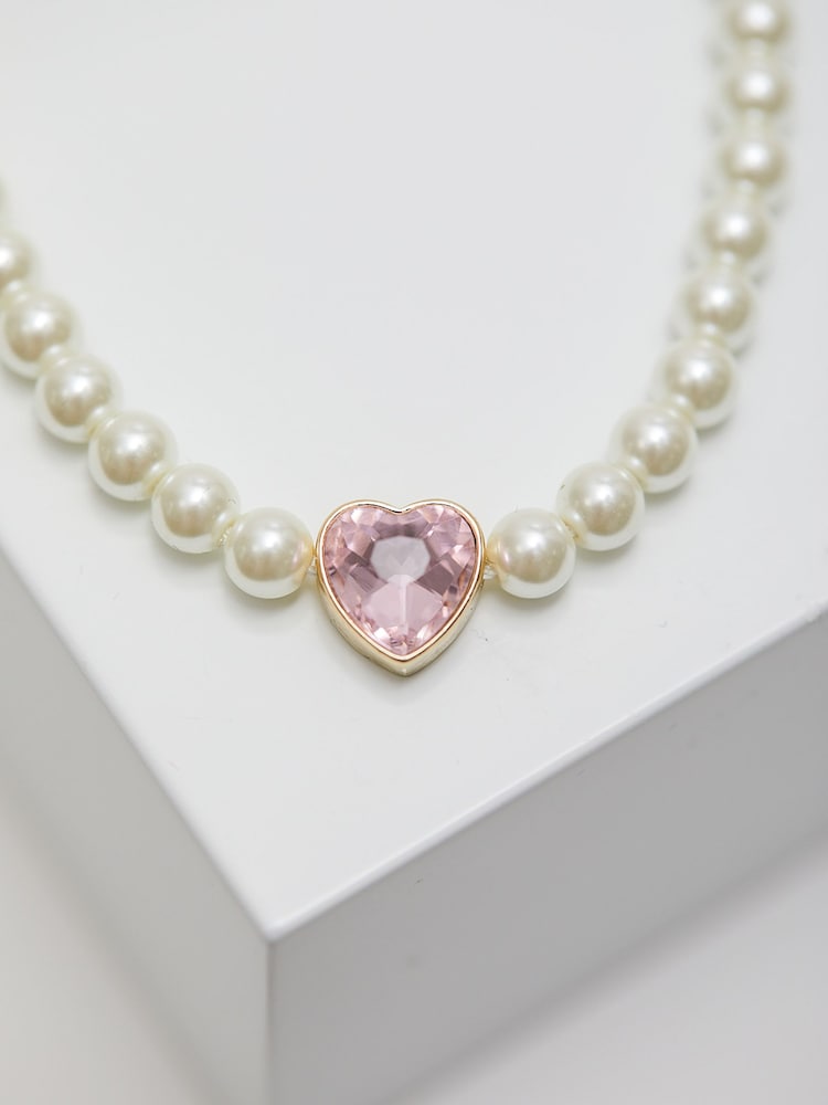 Lipsy Jewellery Gold Tone Pearl Heart Choker Gift Boxed Necklace - Image 4 of 4