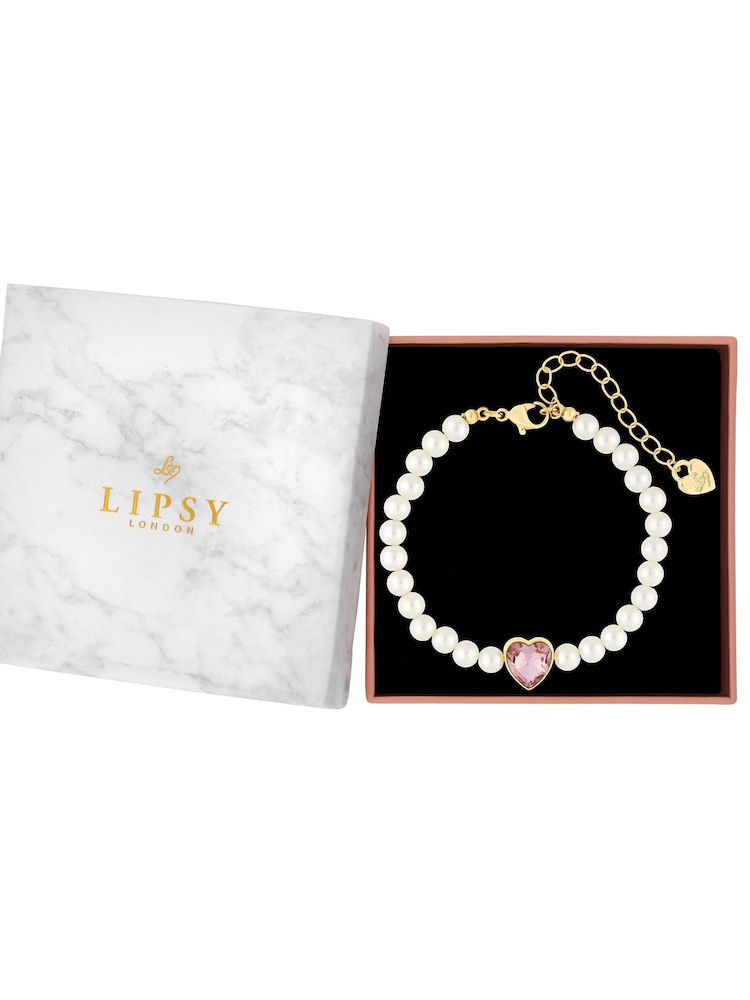 Lipsy Jewellery Gold Tone Pearl Heart Gift Boxed Bracelet - Image 1 of 4