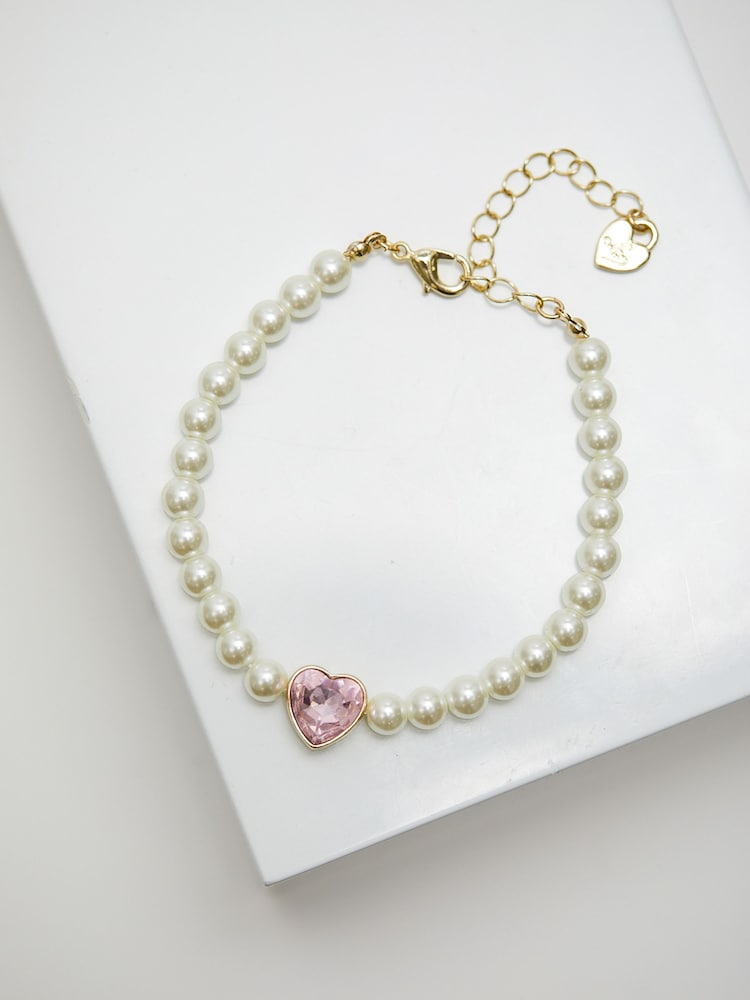 Lipsy Jewellery Gold Tone Pearl Heart Gift Boxed Bracelet - Image 4 of 4